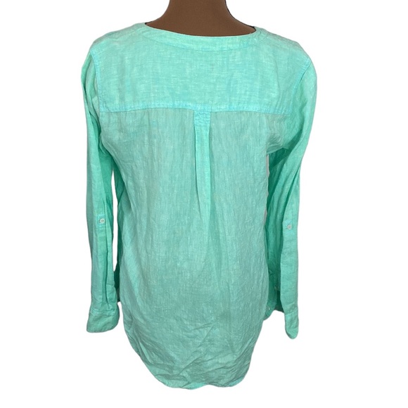 Talbots linen band collar popover cross dye bright green and yellow shirt size M - Picture 3 of 11